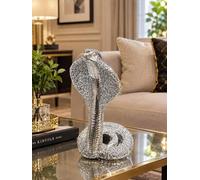 Deenz Italian Crushed Crystal Jewel Loose Diamante Cobra Snake Ornament Home Table Déco Animal Sculpture Silver Bling Gift 30X20Cm