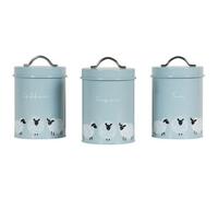 Deenz Kitchen Storage Set Of 3 Highland Flock Sheep Design Oval Tea Coffee Sugar Jar Canister Grey Carbon Steel 22.6X34.5X19 Cm