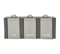 Deenz Kitchen Storage Set Of 3 Pieces Grey Rectangle Canisters Bread Bin Labelled Tags Tea Coffee Sugar Containers 20.5X42X48.8 Cm