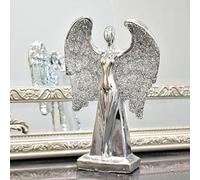 Deenz Lady Angel With Wings Beautiful Crushed Diamond Jewel Sitting Angel Silver Sparkle Shelves Ornament