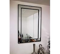 DEENZ Large 90 X 60cm Rectangle Shape Black Beaded Border Frame Wall Mirror With Hanging Hooks