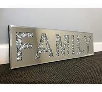DEENZ Large Bling Crushed Crystal Mirror FAMILY Wall Art Plaque Home Decor Word Deco
