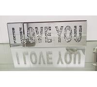 Deenz Large Bling Crushed Crystal Mirror I Love You Wall Art Plaque Home Decor Word Deco