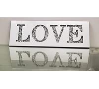 DEENZ Large Bling Crushed Crystal Mirror Love Wall Art Plaque Home Decor Word Deco
