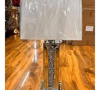 Deenz Large Bling Crushed Diamond Table Lamp With White Shade Ceramic Mirrored Base Sparkling Bedside Home Decor (Rectangle Base)