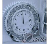 Deenz Large Round 50Cm Crushed Mirror Jewel Wall Clock Black Hands Roman Number Diamante Glass Silver Eye Catching Home Décor