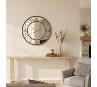 DEENZ Large Round Mirror Beaded Wall Clock Vintage brass finished Roman Numeral Luxury Mirror For Home Office Living Room Bedroom Decoration Dia 56cm