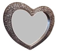 DEENZ Large Silver Heart Mirror Antique Style 67X58Cm