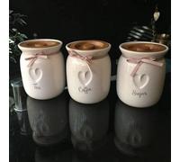 Deenz Large Tea Coffee Sugar Ceramic Canisters Engraved Heart Kitchen Storage Jars Set