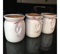 DEENZ Large Tea Coffee Sugar Ceramic Canisters engraved heart kitchen Storage jars set
