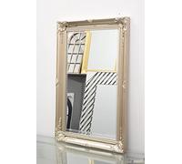 DEENZ Large Vintage Silver Gold Ornate Leaner Wall Hanging Mirror Deep Frame, Bedroom Décor Wooden Flowery Design (Silver 60x90cm)