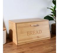 DEENZ Large Wooden Bread Bin Box Front Drop Down Door Lid Engraved Natural Bamboo Material Easy Storage Convenient Access Perfect For Any Kitchen Simple Yet Effective Design New 18 X 34.8 X 23 Cm