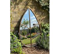 Deenz Leaf Shape Garden Mirror Plastic Framed Indoor/outdoor Use Wall Mount Patio Spaces Floral Vanity Display Black Gold 76X42 Cm