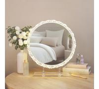 Deenz Led Desktop Vanity Makeup Mirror Round Floral Pattern Border 3 Adjustable Colours Clear White Light Brightness 57X50X12.5 Cm