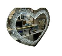 DEENZ Led Light Heart Shape Sparkly Crushed Crystal Diamante Wall Mirror