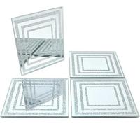 Deenz Line Center Glitter Set Of 4X Coasters 10 X 10 Cm Glass Mirrored Sparkle Dining Table Mats Kitchen Luxurious