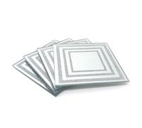 Deenz Line Center Glitter Set Of Coasters 10X10Cm Placemat 22X29Cm & Center Plate 20Cm Glass Mirrored Sparkle Dining Table Mats Kitchen Luxurious (4 Coasters)