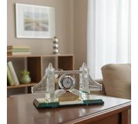 Deenz London Tower Bridge Table Clock Glass Ornament, Best For Gift, Home Office (White & Silver)
