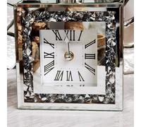 Deenz Loose Diamante Desk Clock Diamond Crystal Mirror Crushed Jewel Table Nearly Silent Home Office-15X15Cm Silver