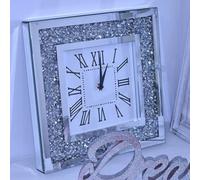 Deenz Loose Diamante Silent Elegant Diamond Crystal Mirror Crushed Jewel Roman Wall Clock Silent -35X35Cm Silver