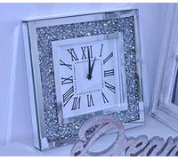 DEENZ Loose Diamante Silent Wall Clock Elegant Luxury Diamond Crystal Mirror Crushed Jewel Roman Wall Clock Silent For Home Office Living Room Bedroom Decoration-35X35cm silver