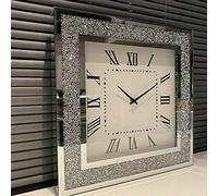 DEENZ Loose Diamante Square Wall Clock Elegant Luxury Diamond Crystal Mirror Crushed Jewel Roman Wall Clock For Home Office Living Room Bedroom Decoration-40X40cm silver