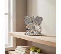 Deenz Love Letters On Heart Ornament Silver Art Deco Ceramic With Crushed Crystal Polished Chrome Diamond Shape Sparkling Luxury