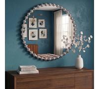 DEENZ Luxurious Round Wall Mounted Bold Space Mirror Circular Beaded Plastic Body Frame Contemporary Design Elegant Home Decoration Modern Idea Easy Hanging 60Cm Dia. (SILVER)