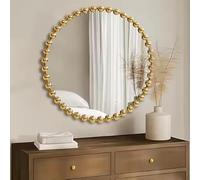 DEENZ Luxurious Round Wall Mounted Bold Space Mirror Circular Golden Beaded Plastic Body Frame Contemporary Design Elegant Home Decoration Modern Idea Impressive Focal Point Easy Hanging 60 Cm Dia.