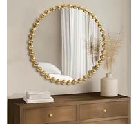 DEENZ Luxurious Round Wall Mounted Bold Space Mirror Circular Golden Beaded Plastic Body Frame Contemporary Design Elegant Home Decoration Modern Idea Impressive Focal Point Easy Hanging 60 Cm Dia.