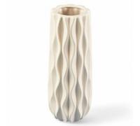 Deenz Maeva Vase Unique Textured Grooved Design Contemporary Home Decor Flower Holder Elegant Touch White Sleek Pattern 35X14 Cm