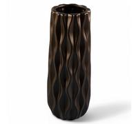 Deenz Maeva Vase Unique Textured Grooved Design Contemporary Home Decor Flower Holder Elegant Touch Black Sleek Pattern 35X14 Cm