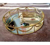 Deenz Metal Mirror Tray Cosmetic Tray Vanity Tray For Jewelry, Drum Shape Countertop Organizer Room, Diameter 25Cm Gold