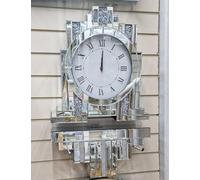 DEENZ Mirrored Crushed Crystal Diamond Mantel Clock Freestanding & Table Wall Shelf (Clock + Wall Shelf)