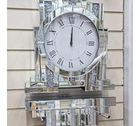 Deenz Mirrored Crushed Crystal Diamond Mantel Clock Freestanding & Table Wall Shelf (Clock + Wall Shelf)
