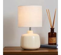 DEENZ Modern Ceramic Base Table Lamp Co-Ordinating Shade Stylish Design Round Reading, Bedroom, Living Room, Study, Office (Cream Ceramic)