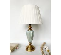 DEENZ Modern Table Lamp with Two Stylish Designs White Fabric Shade with Light Teal Ceramic and Copper Colour Base 50 Cm Height (Faceted Vase T060)