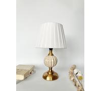 DEENZ Modern Table Lamp with Two Stylish Designs White Fabric Shade with Light Teal Ceramic and Copper Colour Base 50 Cm Height (Spiral Globe T059)