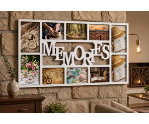 Deenz Multi-Picture Photo 6X4'' & 7X5'' Frame 10 Apertures 'memories' Text Gift Idea Display Wall Hanging 71 X 36 X 3 Cm (White)