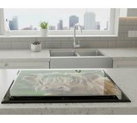 Deenz Multicolour Highland Cow Universal Hob Cover & 4X Black Feet Tempered Glass All Types Cookers Kitchen Worktop Saver 60X52 Cm