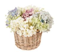 Deenz Multicoloured Hydrangea And Gypsophila Floral Arrangement In Rustic Looking Wicker Basket Adorning Cottage Core Feel 29 Cm