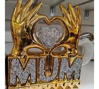 Deenz Mum Heart Hand Crushed Diamond Crystal Ornament Home Decor Living Room Best Gift For Mother's Day ( Gold )