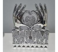 Deenz Mum Heart Hand Crushed Diamond Crystal Ornament Home Decoration Best Gift For Mother's Day (Silver)