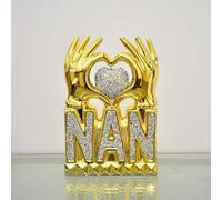 Deenz Nan Heart Hand Silver Crushed Diamond Crystal Ornament Home Decor Gift Bling Best Gift For Nan ( Gold )
