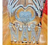 Deenz Nan Heart Hand Silver Crushed Diamond Crystal Ornament Home Decor Gift Bling Best Gift For Nan (Silver)