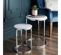 Deenz Nest Of 2 Tables Chrome Legs With White High Gloss Top Round Tables