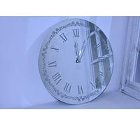 DEENZ New Flowery Silver Sparkle Glitter Mirrored Wall Clock Roman Number Wall 35Cm