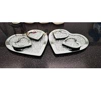 Deenz New Heart Shaped 4X Coaster 2X Placemets Set Of 6 Mirror Full Crushed Jewel Diamante Diamond Glass Cup Mat Gift Set