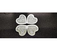 Deenz New Heart Shaped Coaster Set Of 4 Mirror Full Crushed Jewel Diamante Diamond Glass Cup Mat Gift Set