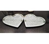 Deenz New Heart Shaped Placemets Set Of 2 Mirror Full Crushed Jewel Diamante Diamond Glass Cup Mat Gift Set